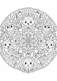 Animales del bosque mandala es un dibujo de mandala para colorear gratis, con contornos negros claros y detalles fáciles de imprimir para niños. Abre el archivo PNG, imprímelo en A4 y úsalo en casa, en el jardín de infancia o en la escuela.