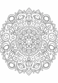 Mandala espacio círculo de cohetes es un dibujo de mandala para colorear gratis, con contornos negros claros y detalles fáciles de imprimir para niños. Abre el archivo PNG, imprímelo en A4 y úsalo en casa, en el jardín de infancia o en la escuela.