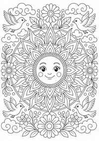 Sun मंडला — कलरिंग पेज एक मुफ्त A4 कलरिंग पेज है, जिसमें स्पष्ट काली रूपरेखाएँ और रंग भरने के लिए साफ़ क्षेत्र हैं। पंजीकरण आवश्यक नहीं।