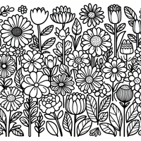 Flores dibujo para colorear es un dibujo de naturaleza para colorear gratis, con contornos negros claros y detalles fáciles de imprimir para niños. Abre el archivo PNG, imprímelo en A4 y úsalo en casa, en el jardín de infancia o en la escuela.
