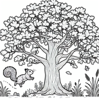 Día en el vida ardilla es un dibujo de naturaleza para colorear gratis, con contornos negros claros y detalles fáciles de imprimir para niños. Abre el archivo PNG, imprímelo en A4 y úsalo en casa, en el jardín de infancia o en la escuela.