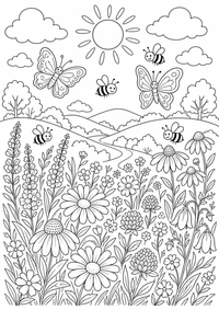 Blumenwiese est un coloriage Natur gratuit a imprimer en A4 avec des contours noirs nets.