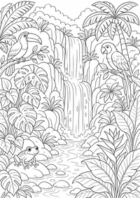 Wasserfall Natur Ausmalbild est un coloriage Natur gratuit a imprimer en A4 avec des contours noirs nets.
