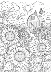 Sunflower Field Natur — कलरिंग पेज एक मुफ्त A4 कलरिंग पेज है, जिसमें स्पष्ट काली रूपरेखाएँ और रंग भरने के लिए साफ़ क्षेत्र हैं। पंजीकरण आवश्यक नहीं।
