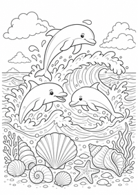 Ocean Waves के साथ Dolphins — कलरिंग पेज एक मुफ्त A4 कलरिंग पेज है, जिसमें स्पष्ट काली रूपरेखाएँ और रंग भरने के लिए साफ़ क्षेत्र हैं। पंजीकरण आवश्यक नहीं।