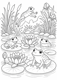 वसंत Pond के साथ Frogs — कलरिंग पेज एक मुफ्त A4 कलरिंग पेज है, जिसमें स्पष्ट काली रूपरेखाएँ और रंग भरने के लिए साफ़ क्षेत्र हैं। पंजीकरण आवश्यक नहीं।
