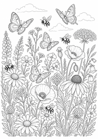 Wildblumenwiese es un dibujo naturaleza gratis para imprimir en A4, con contornos negros claros.