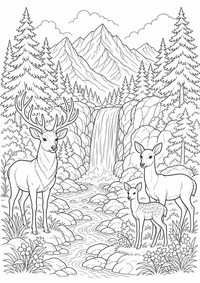 Natur Bergwald ist ein kostenloses A4-Ausmalbild mit klaren schwarzen Konturen zum Ausdrucken.