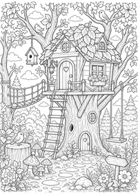 Casa del árbol en el bosque es un dibujo de naturaleza para colorear gratis, con contornos negros claros y detalles fáciles de imprimir para niños. Abre el archivo PNG, imprímelo en A4 y úsalo en casa, en el jardín de infancia o en la escuela.