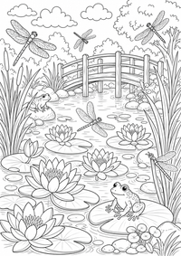 Estanque de nenúfares con libélulas es un dibujo de naturaleza para colorear gratis, con contornos negros claros y detalles fáciles de imprimir para niños. Abre el archivo PNG, imprímelo en A4 y úsalo en casa, en el jardín de infancia o en la escuela.