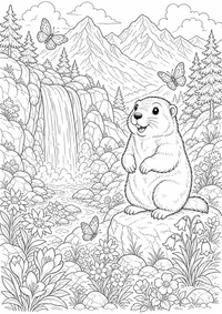 Naturaleza Alpes cascada marmota es un dibujo de naturaleza para colorear gratis, con contornos negros claros y detalles fáciles de imprimir para niños. Abre el archivo PNG, imprímelo en A4 y úsalo en casa, en el jardín de infancia o en la escuela.