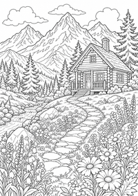 Mountain hut meadow — कलरिंग पेज एक मुफ्त A4 कलरिंग पेज है, जिसमें स्पष्ट काली रूपरेखाएँ और रंग भरने के लिए साफ़ क्षेत्र हैं। पंजीकरण आवश्यक नहीं।