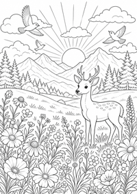 Meadow sunrise — कलरिंग पेज एक मुफ्त A4 कलरिंग पेज है, जिसमें स्पष्ट काली रूपरेखाएँ और रंग भरने के लिए साफ़ क्षेत्र हैं। पंजीकरण आवश्यक नहीं।