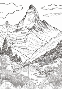 Matterhorn es un dibujo de naturaleza para colorear gratis, con contornos negros claros y detalles fáciles de imprimir para niños. Abre el archivo PNG, imprímelo en A4 y úsalo en casa, en el jardín de infancia o en la escuela.