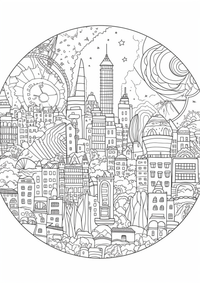 Ciudad es un dibujo de naturaleza para colorear gratis, con contornos negros claros y detalles fáciles de imprimir para niños. Abre el archivo PNG, imprímelo en A4 y úsalo en casa, en el jardín de infancia o en la escuela.