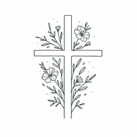 Bringen Sie spirituelle Schönheit auf Ihre Malseite mit diesem Kreuz umgeben von zarten Blumen. Eine perfekte Ausmalvorlage für alle Gelegenheiten!