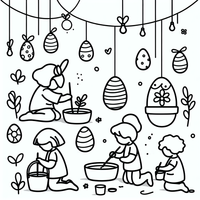 Niños huevos de Pascua pintar es un dibujo de Pascua para colorear gratis, con contornos negros claros y detalles fáciles de imprimir para niños. Abre el archivo PNG, imprímelo en A4 y úsalo en casa, en el jardín de infancia o en la escuela.
