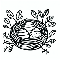 Dieses bezaubernde Osternest mit dekorativen Eiern und umgeben von Blättern ist perfekt für das Osterfest! Jetzt kostenlos auf unserer Malvorlagen Webseite downloaden und ausmalen.
