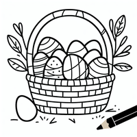 Genieße den Osterspaß mit diesem wunderschönen Ausmalbild eines Osterkorbs voller dekorierter Eier! Farbenfrohe Kreativität erwartet Dich.