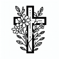 Dieses Malbild zeigt ein Kreuz, das mit schönen Blumen und Blättern verziert ist. Perfekt für kreative Köpfe, die Freude am Ausmalen finden.