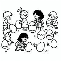 Diese wundervolle Malvorlage zeigt eine Gruppe von Kindern, die auf der Suche nach Ostereiern sind. Eine perfekte Ausmalseite für Frühlingsaktivitäten und Ostertraditionen!