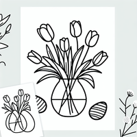 Entdecke die Schönheit des Frühlings mit diesem detailreichen Ausmalbild! Tulpen in einer eleganten Vase, ideal für Kinder und Erwachsene gleichermaßen. Perfekt für eine entspannende Malzeit.