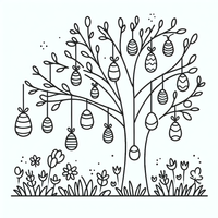Eine zauberhafte Osterbaum Malvorlage für Kinder! Dieser Baum ist voller dekorativer Ostereier und Blumen – perfekt für eine kreative und fröhliche Ausmalzeit. Drucke es aus und fange an zu malen!