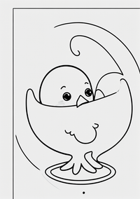 Auf diesem Ausmalbild ist ein niedliches Küken zu sehen, das gerade aus seinem Ei schlüpft. Das Küken hat große Augen und ein süßes Gesicht, während die Eierschale um es herum gebrochen ist. Perfekt für Kinder, die Freude daran haben, niedliche Tiere auszumalen.