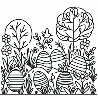 Búsqueda de huevos en el jardín es un dibujo de Pascua para colorear gratis, con contornos negros claros y detalles fáciles de imprimir para niños. Abre el archivo PNG, imprímelo en A4 y úsalo en casa, en el jardín de infancia o en la escuela.