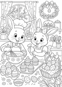 Osterhasen Bakery is a free printable Ostern coloring page with clear black outlines for A4.