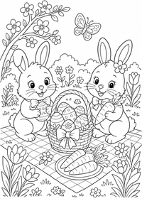Oster Fruehlingspicknick is a free printable Ostern coloring page with clear black outlines for A4.