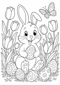 ईस्टर : Osterhase im Tulpenfeld — कलरिंग पेज एक मुफ्त A4 कलरिंग पेज है, जिसमें स्पष्ट काली रूपरेखाएँ और रंग भरने के लिए साफ़ क्षेत्र हैं। पंजीकरण आवश्यक नहीं।