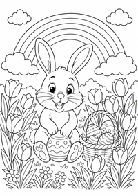 Osterhase Regenbogen ist ein kostenloses A4-Ausmalbild mit klaren schwarzen Konturen zum Ausdrucken.