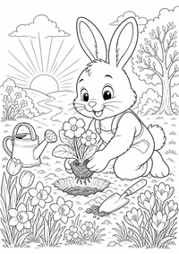 Osterhase Frühlingsblumen ist ein kostenloses A4-Ausmalbild mit klaren schwarzen Konturen zum Ausdrucken.
