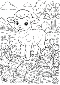 Osterlamm ist ein kostenloses Ausmalbild mit klaren schwarzen Linien. PNG auf A4 ausdrucken für Zuhause, Kindergarten oder Schule.