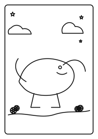 Ein freundlicher T-Rex steht zwischen Palmen, Farnen und Vulkanbergen. Hochwertiges kostenloses Ausmalbild mit starken Konturen und viel Platz zum Ausmalen.
