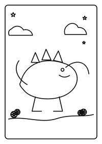 Ein Stegosaurus steht an einer Lagune mit Wasserpflanzen und Bergen. Hochwertiges kostenloses Ausmalbild mit starken Konturen und viel Platz zum Ausmalen.