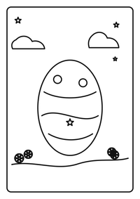 Ein großes Osterei mit einfachen Mustern, Blumen und kleinen Punkten. Hochwertiges kostenloses Ausmalbild mit starken Konturen und viel Platz zum Ausmalen.