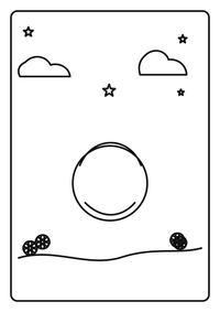 Ein Küken sitzt in einem Nest mit Tulpen, Zweigen und Wolken. Hochwertiges kostenloses Ausmalbild mit starken Konturen und viel Platz zum Ausmalen.