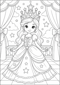 Princesa con corona de estrellas es un dibujo de princesa para colorear gratis, con contornos negros claros y detalles fáciles de imprimir para niños. Abre el archivo PNG, imprímelo en A4 y úsalo en casa, en el jardín de infancia o en la escuela.