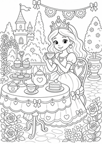 Princesa mientras fiesta del té es un dibujo de princesa para colorear gratis, con contornos negros claros y detalles fáciles de imprimir para niños. Abre el archivo PNG, imprímelo en A4 y úsalo en casa, en el jardín de infancia o en la escuela.