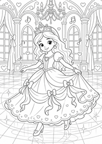 Princesa en el vestido de gala es un dibujo de princesa para colorear gratis, con contornos negros claros y detalles fáciles de imprimir para niños. Abre el archivo PNG, imprímelo en A4 y úsalo en casa, en el jardín de infancia o en la escuela.
