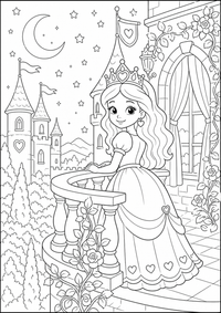 Princesa sobre balcón es un dibujo de princesa para colorear gratis, con contornos negros claros y detalles fáciles de imprimir para niños. Abre el archivo PNG, imprímelo en A4 y úsalo en casa, en el jardín de infancia o en la escuela.