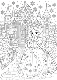 Princesa en el palacio de invierno es un dibujo de princesa para colorear gratis, con contornos negros claros y detalles fáciles de imprimir para niños. Abre el archivo PNG, imprímelo en A4 y úsalo en casa, en el jardín de infancia o en la escuela.