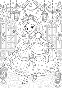 Princesa mientras baile es un dibujo de princesa para colorear gratis, con contornos negros claros y detalles fáciles de imprimir para niños. Abre el archivo PNG, imprímelo en A4 y úsalo en casa, en el jardín de infancia o en la escuela.