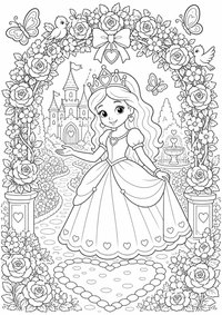 Princesa con arco de flores es un dibujo de princesa para colorear gratis, con contornos negros claros y detalles fáciles de imprimir para niños. Abre el archivo PNG, imprímelo en A4 y úsalo en casa, en el jardín de infancia o en la escuela.