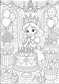 Princesa con corona de cumpleaños es un dibujo de princesa para colorear gratis, con contornos negros claros y detalles fáciles de imprimir para niños. Abre el archivo PNG, imprímelo en A4 y úsalo en casa, en el jardín de infancia o en la escuela.