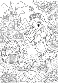 Princesa mientras picnic es un dibujo de princesa para colorear gratis, con contornos negros claros y detalles fáciles de imprimir para niños. Abre el archivo PNG, imprímelo en A4 y úsalo en casa, en el jardín de infancia o en la escuela.
