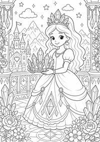 Princesa con corona de cristal es un dibujo de princesa para colorear gratis, con contornos negros claros y detalles fáciles de imprimir para niños. Abre el archivo PNG, imprímelo en A4 y úsalo en casa, en el jardín de infancia o en la escuela.