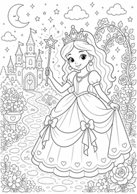 Princesa con varita estelar es un dibujo de princesa para colorear gratis, con contornos negros claros y detalles fáciles de imprimir para niños. Abre el archivo PNG, imprímelo en A4 y úsalo en casa, en el jardín de infancia o en la escuela.